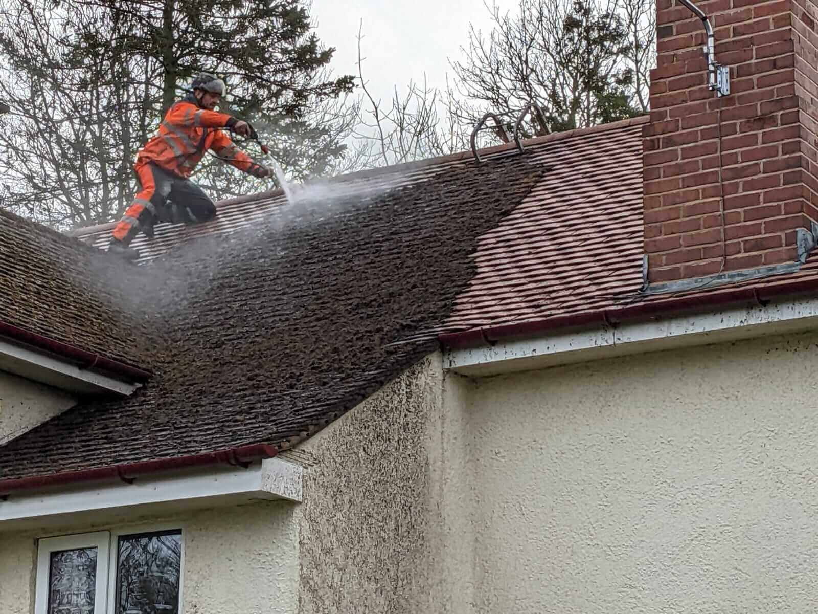 High-pressure roof cleaning
