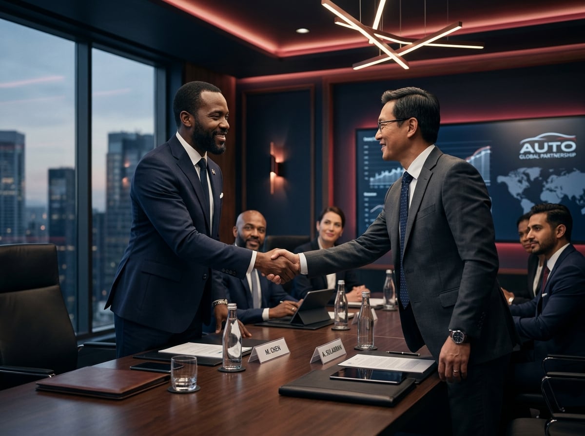 Automotive executives closing an international partnership