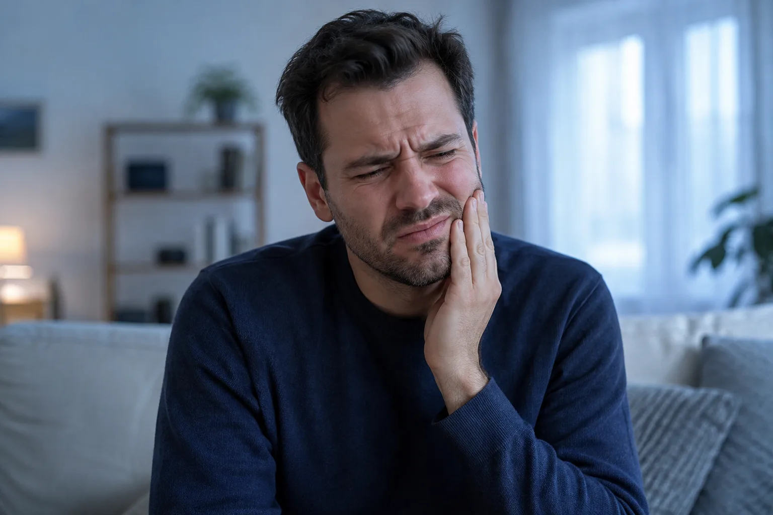 Person experiencing toothache pain holding their jaw in Fort Wayne