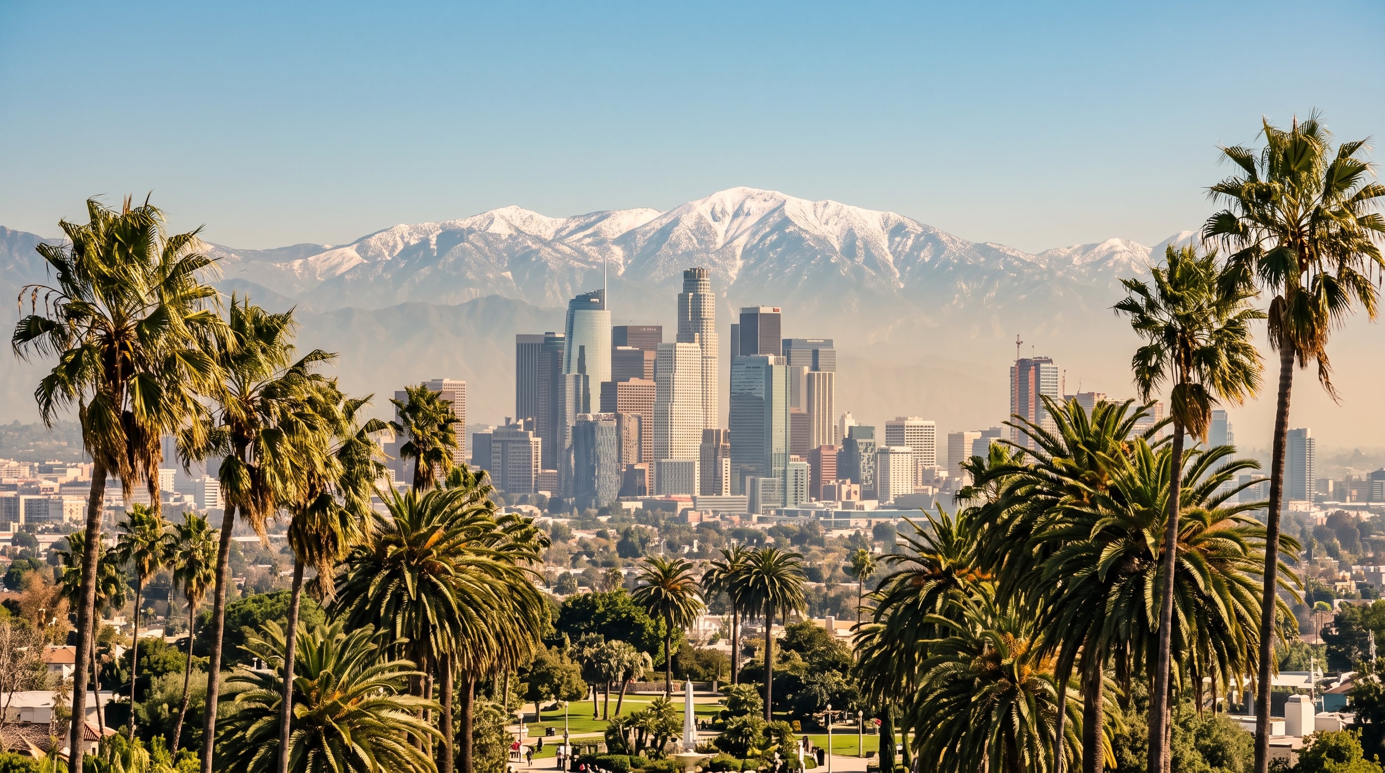 Los Angeles skyline on a warm day