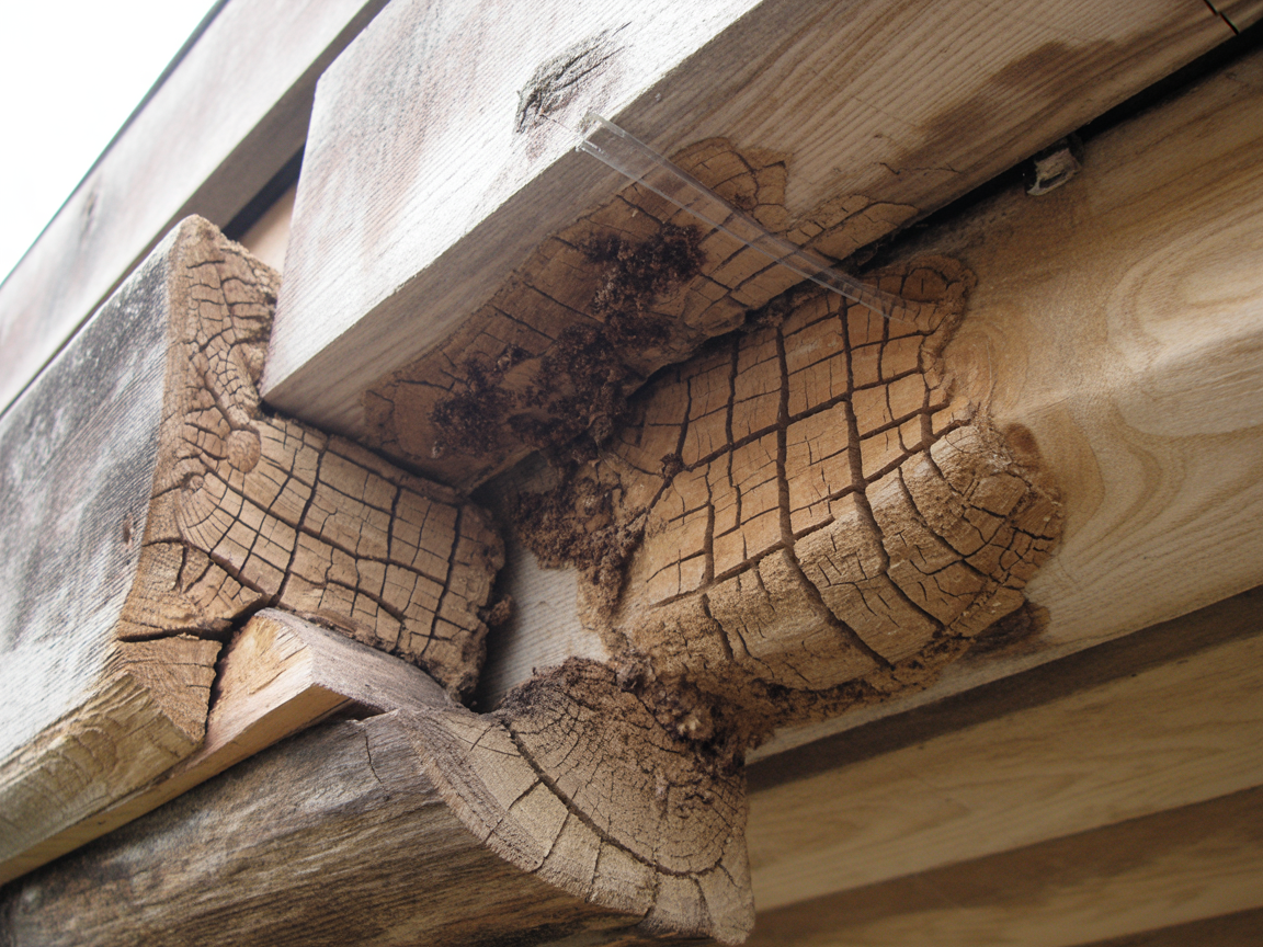 Dry rot fungal damage on structural timber