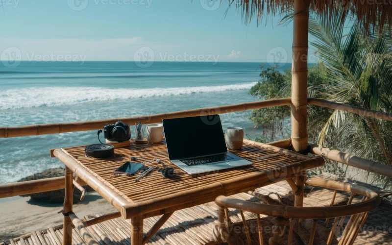 Nomad digital lucrând de la distanță într-un cadru tropical din Brazilia