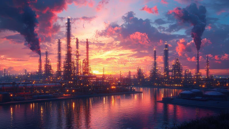 Oil refinery at golden hour
