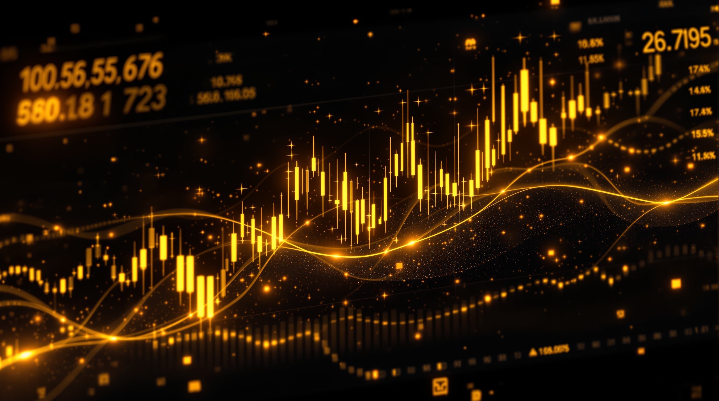 Elite trading visualization with golden data streams and institutional order flow
