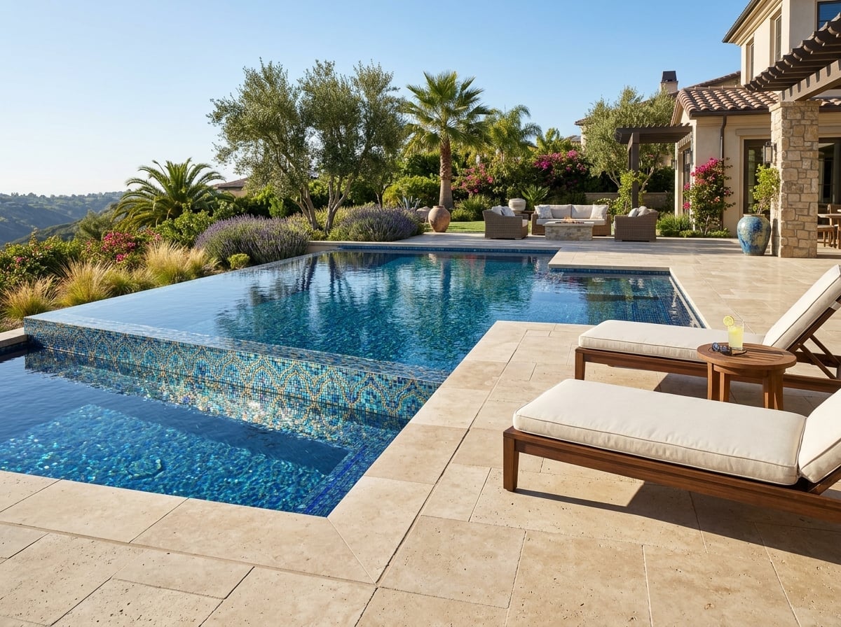 Custom luxury swimming pool tile installation