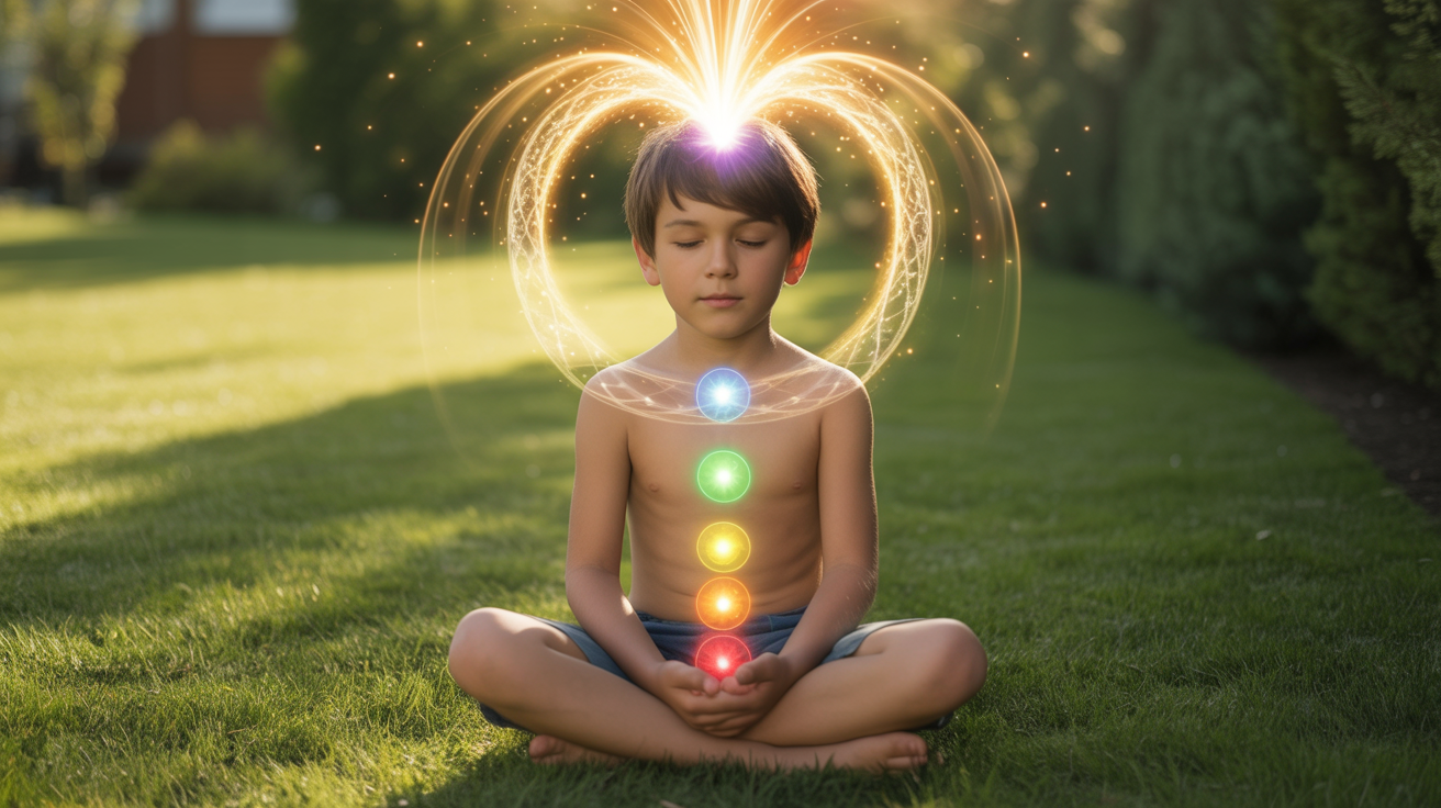 Dete meditira čakre energija kroz telo duhovni razvoj svest ravnoteža energije