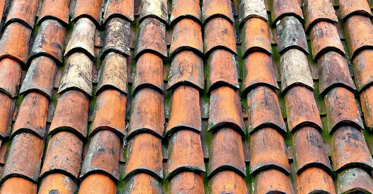 Modern interlocking roof tiles close-up