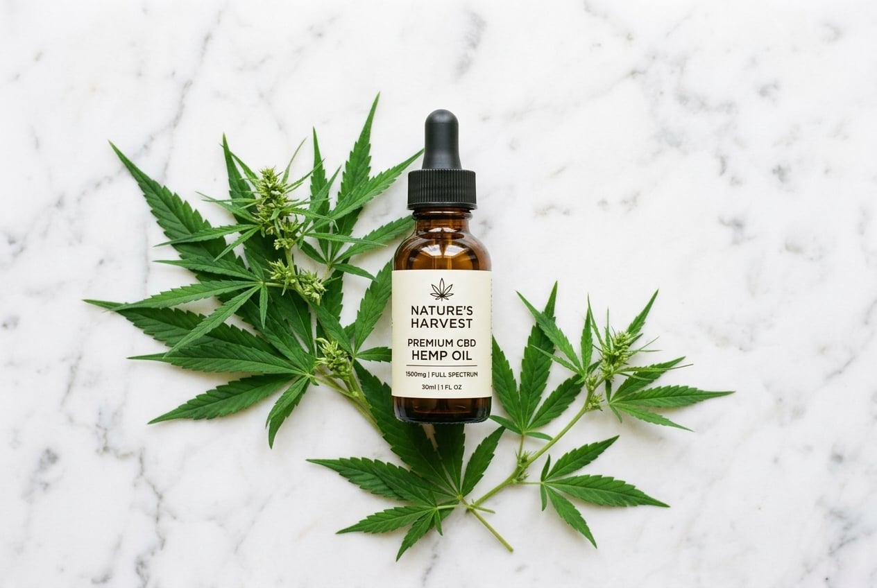 CBD hemp oil dropper bottle with hemp leaves for scalp care - Casa de CBD