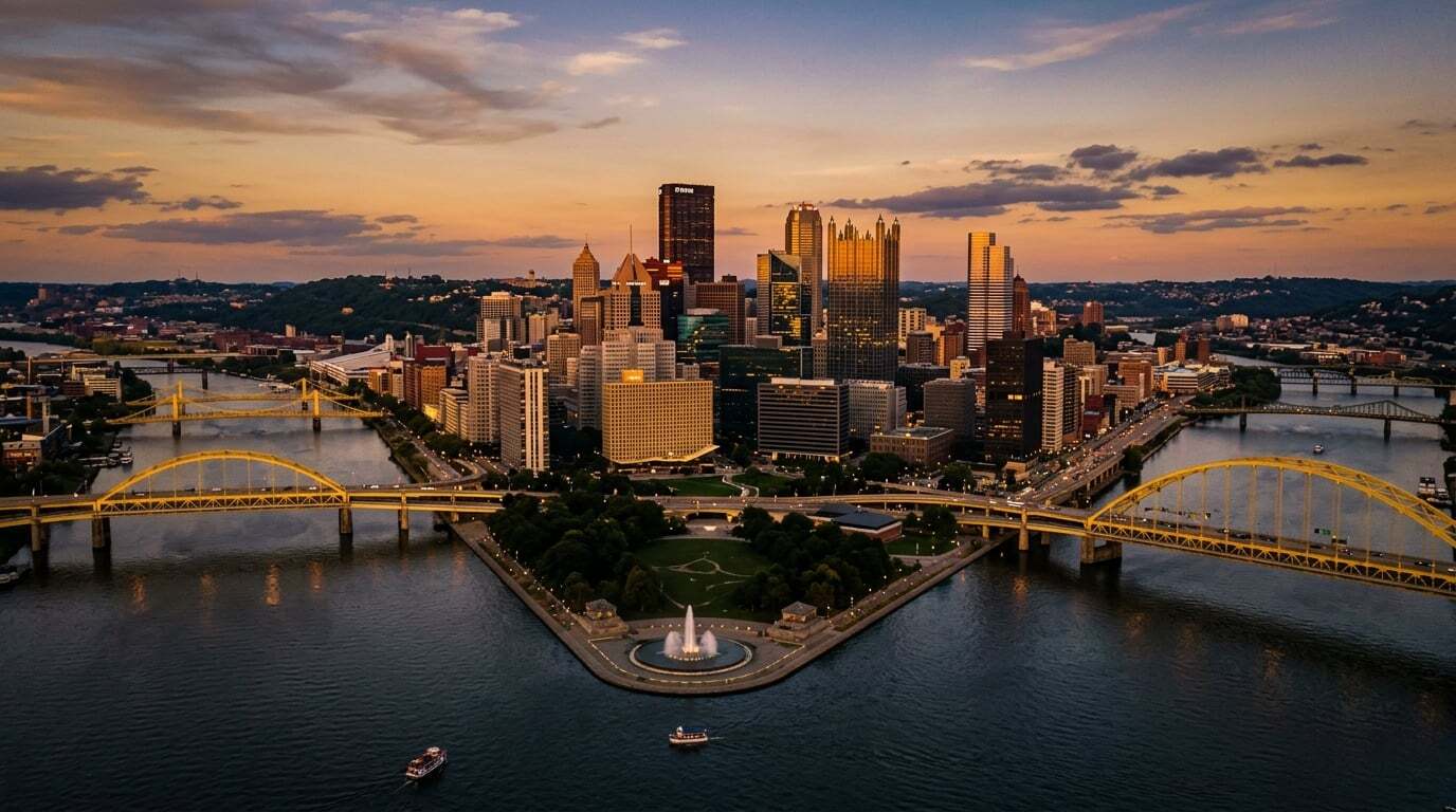 Pittsburgh skyline at golden hour