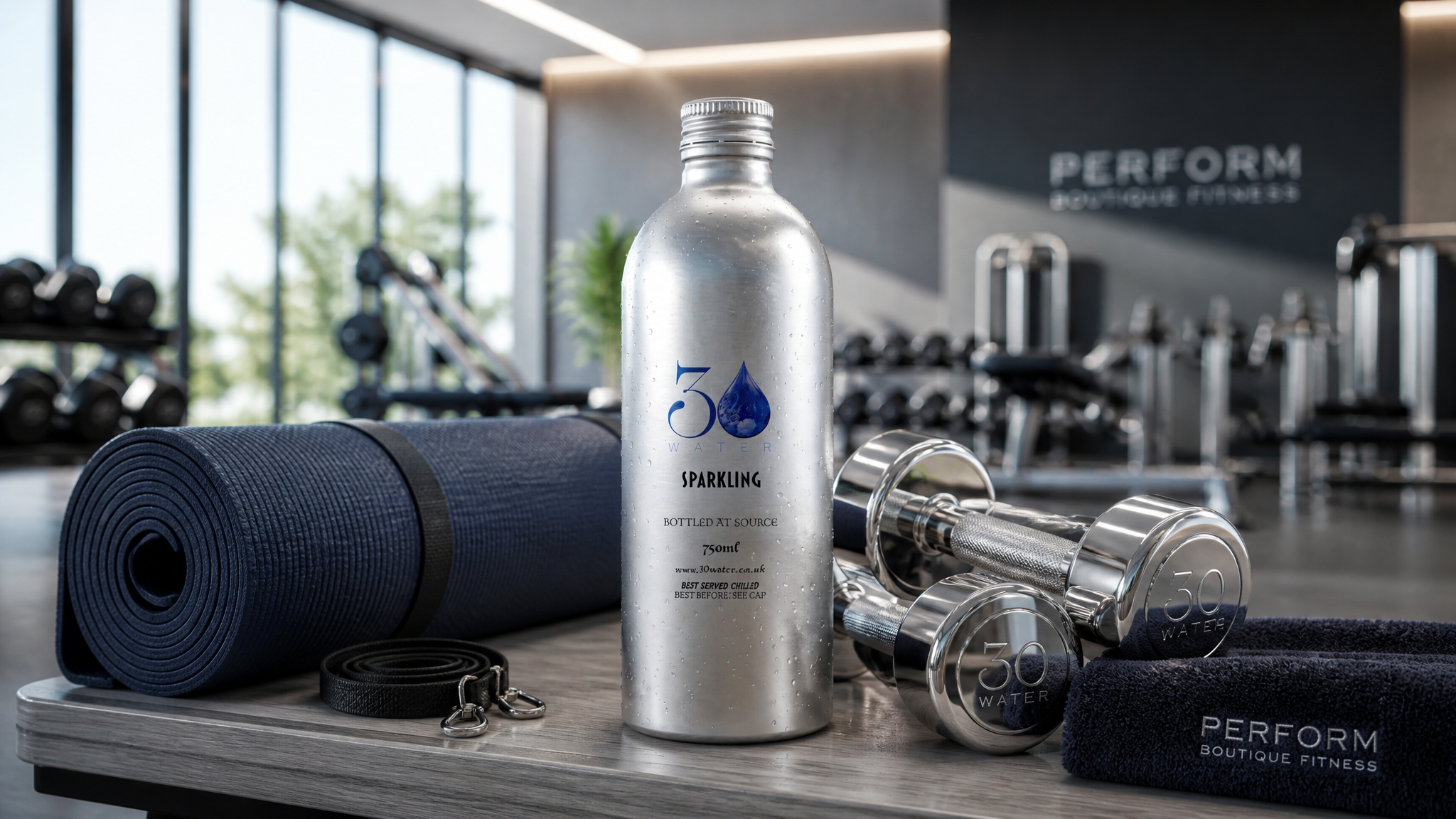 Aluminium water bottles in a gym