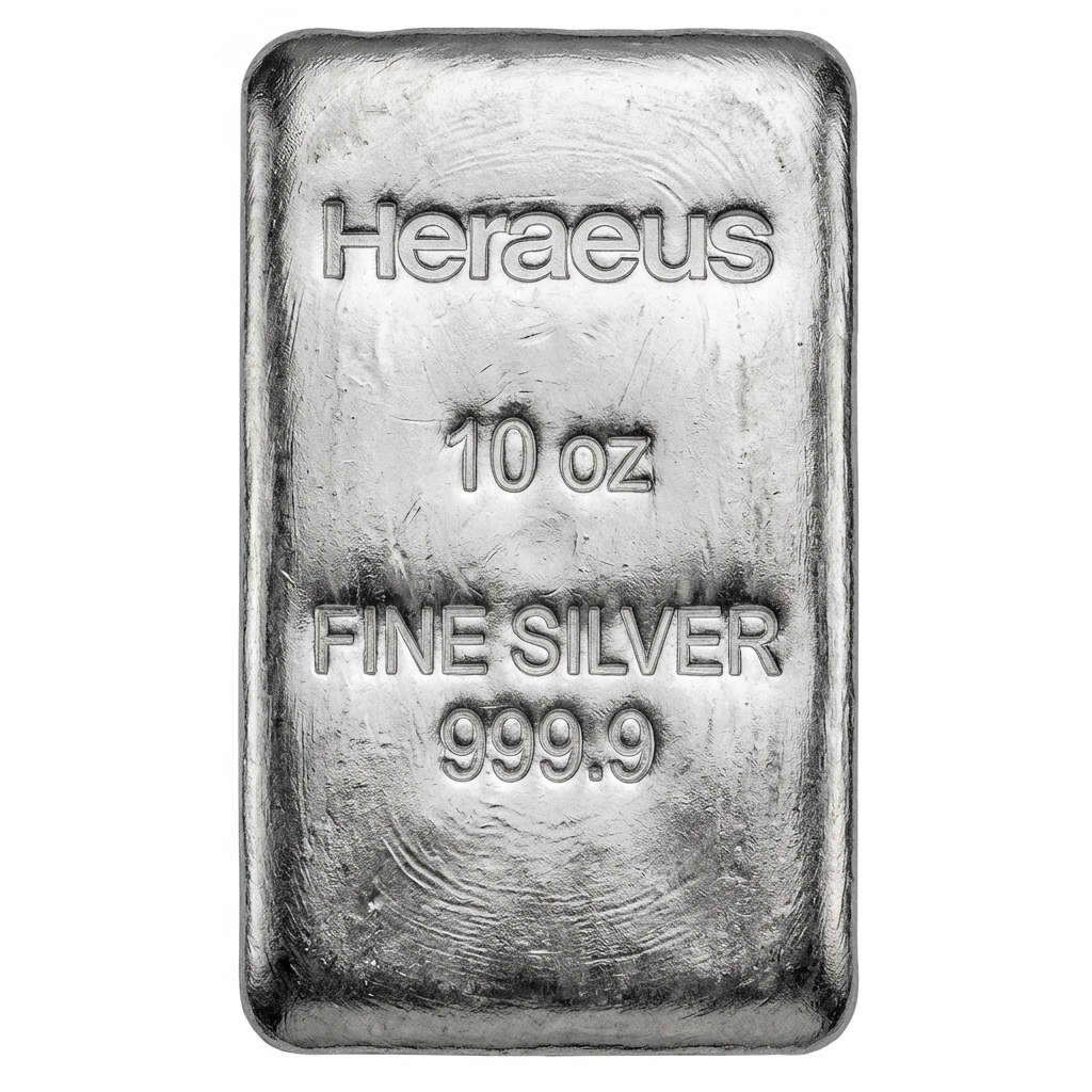 Heraeus 10 Troy Ounce Cast Silver Bar