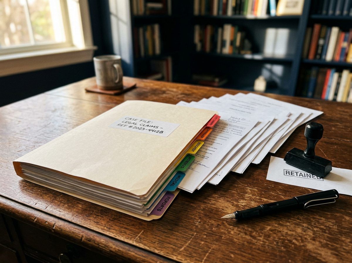 Tabbed VA claims folder organized by evidence type