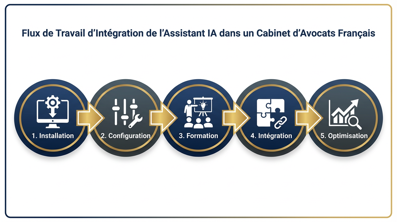 Processus intégration agent IA pour avocat - Automatisation cabinet en 5 étapes
