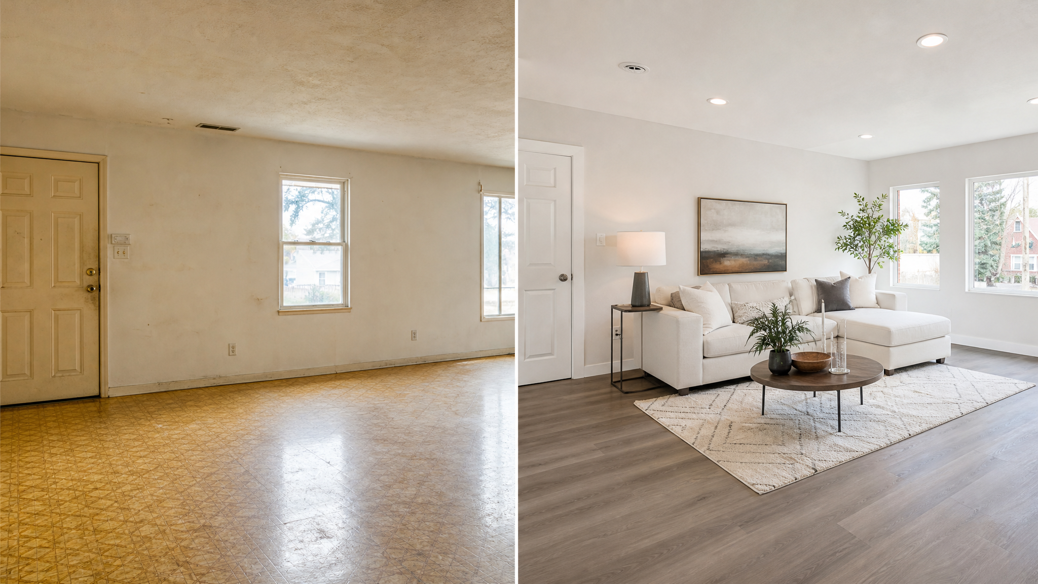 Before and after flooring transformation