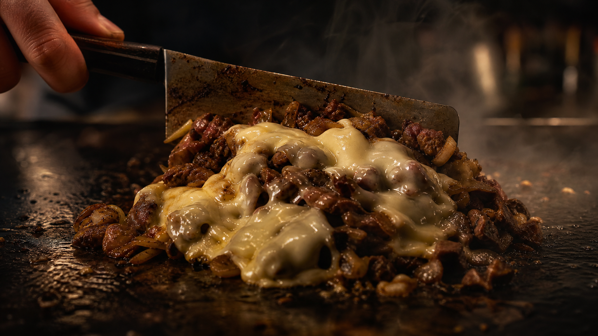 Sizzling cheesesteaks on the grill
