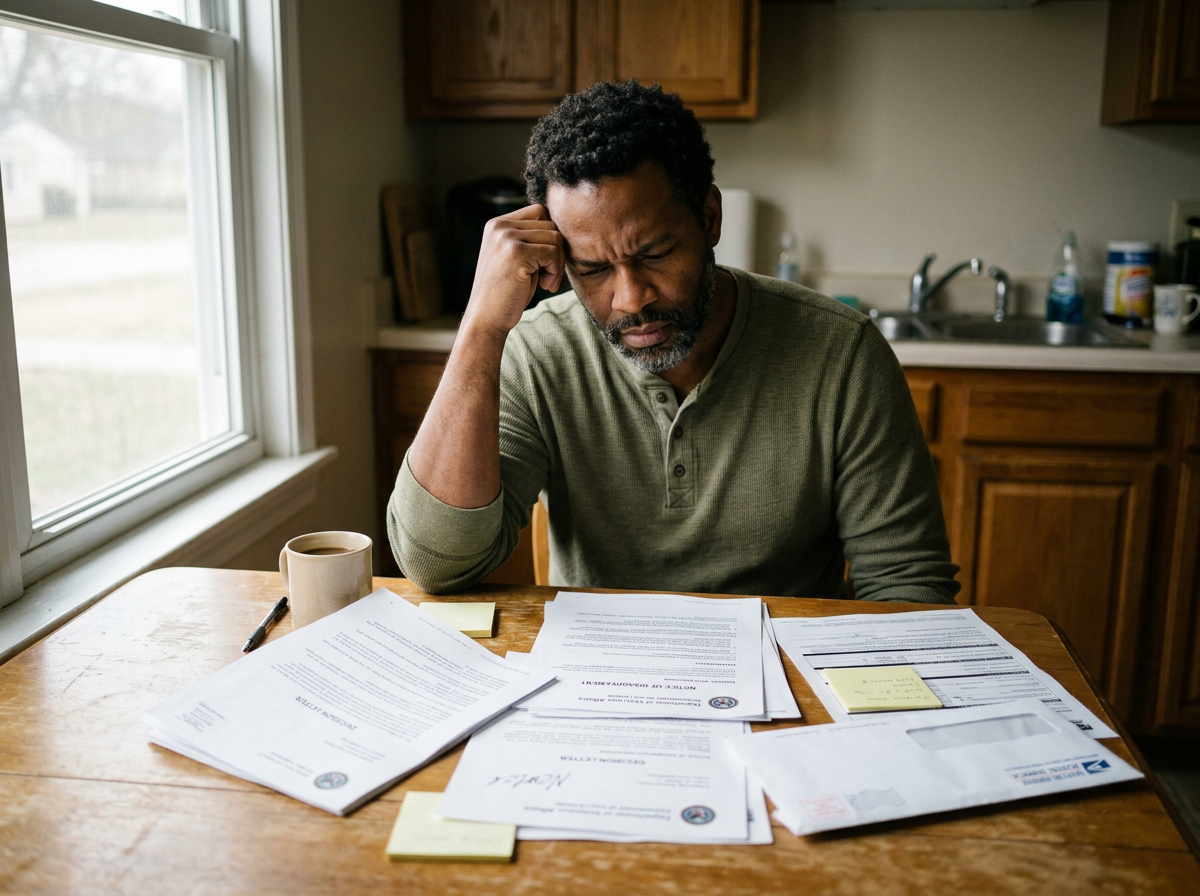 A veteran at a kitchen table with a VA decision letter, weighing whether to bring in a claims agent