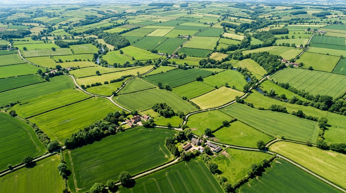Aerial view of green land parcels