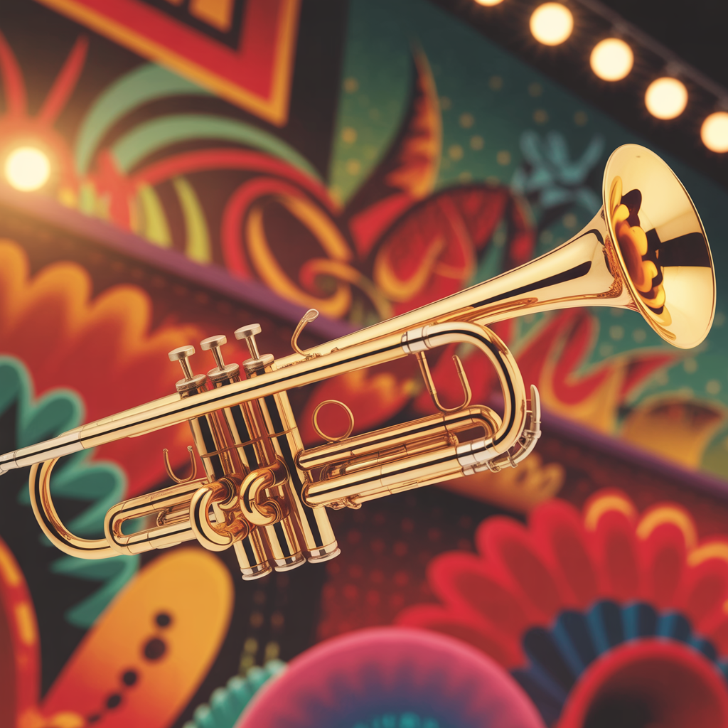 Trompeta dorada en ambiente de salsa vibrante