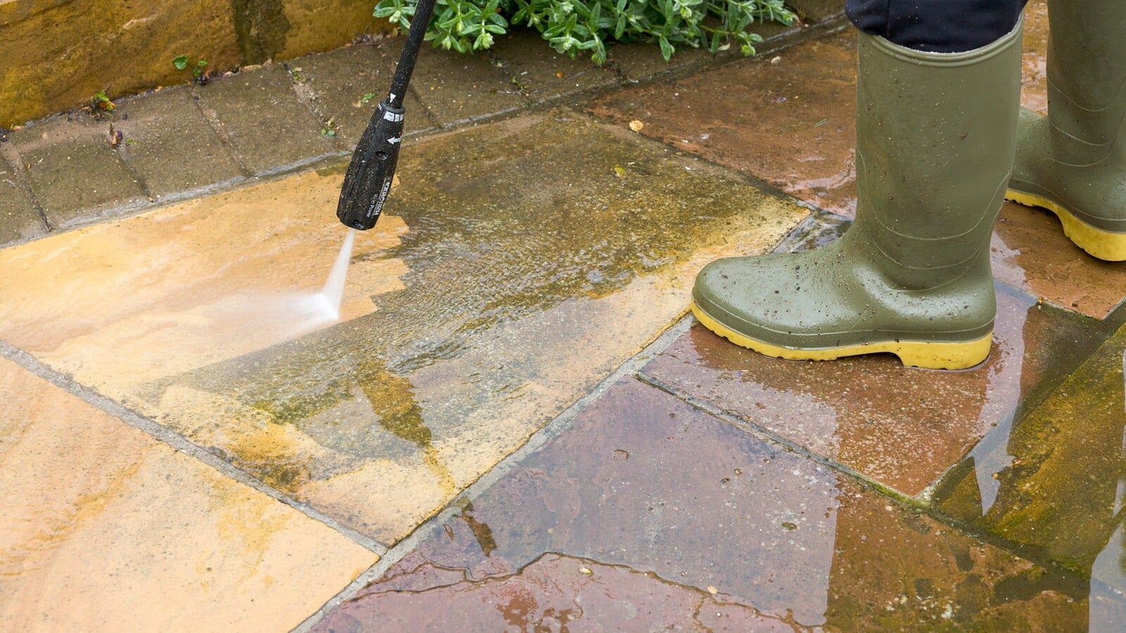 Pressure washing patio slabs