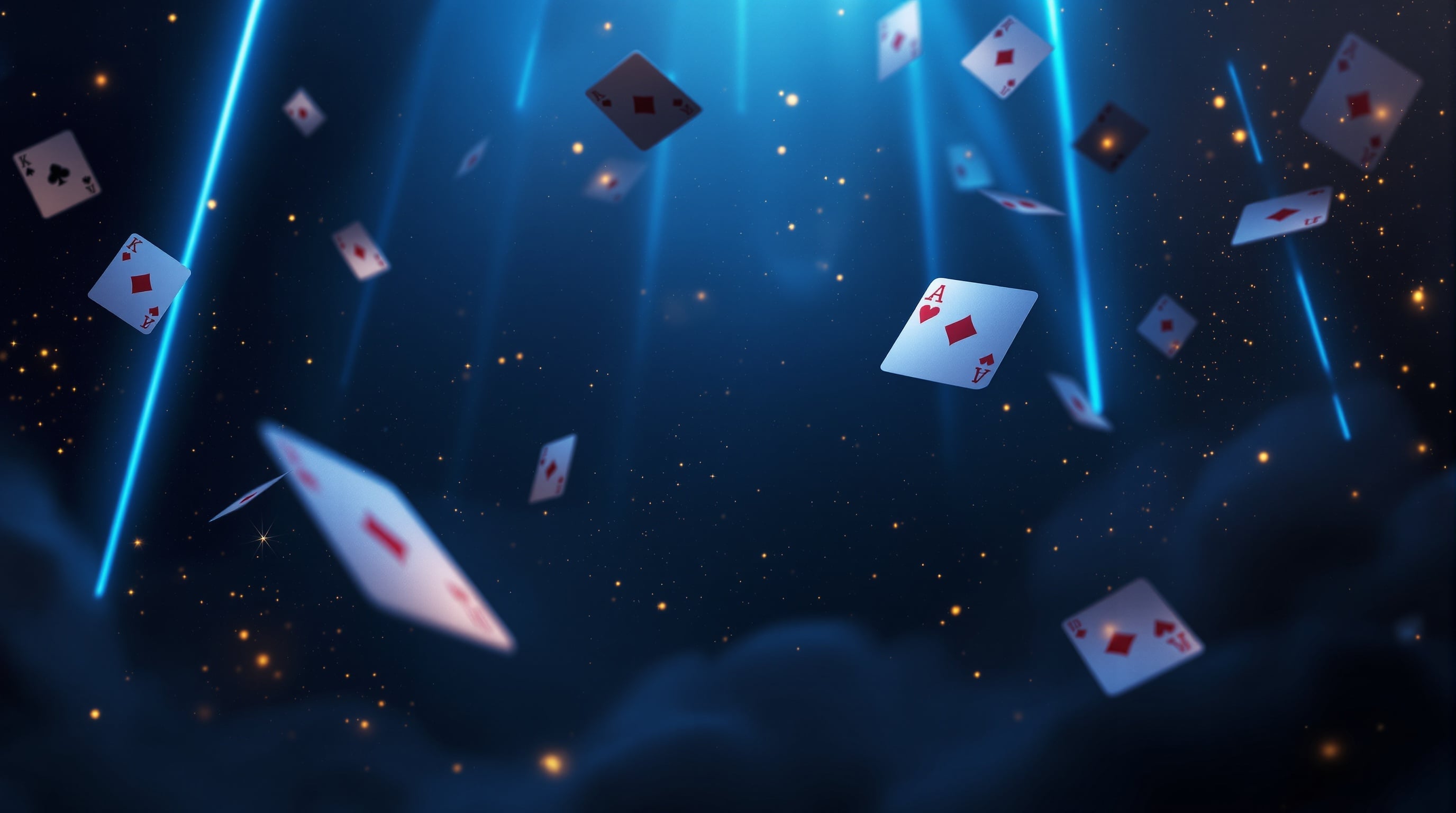 Gaming atmosphere with floating cards and blue light effects