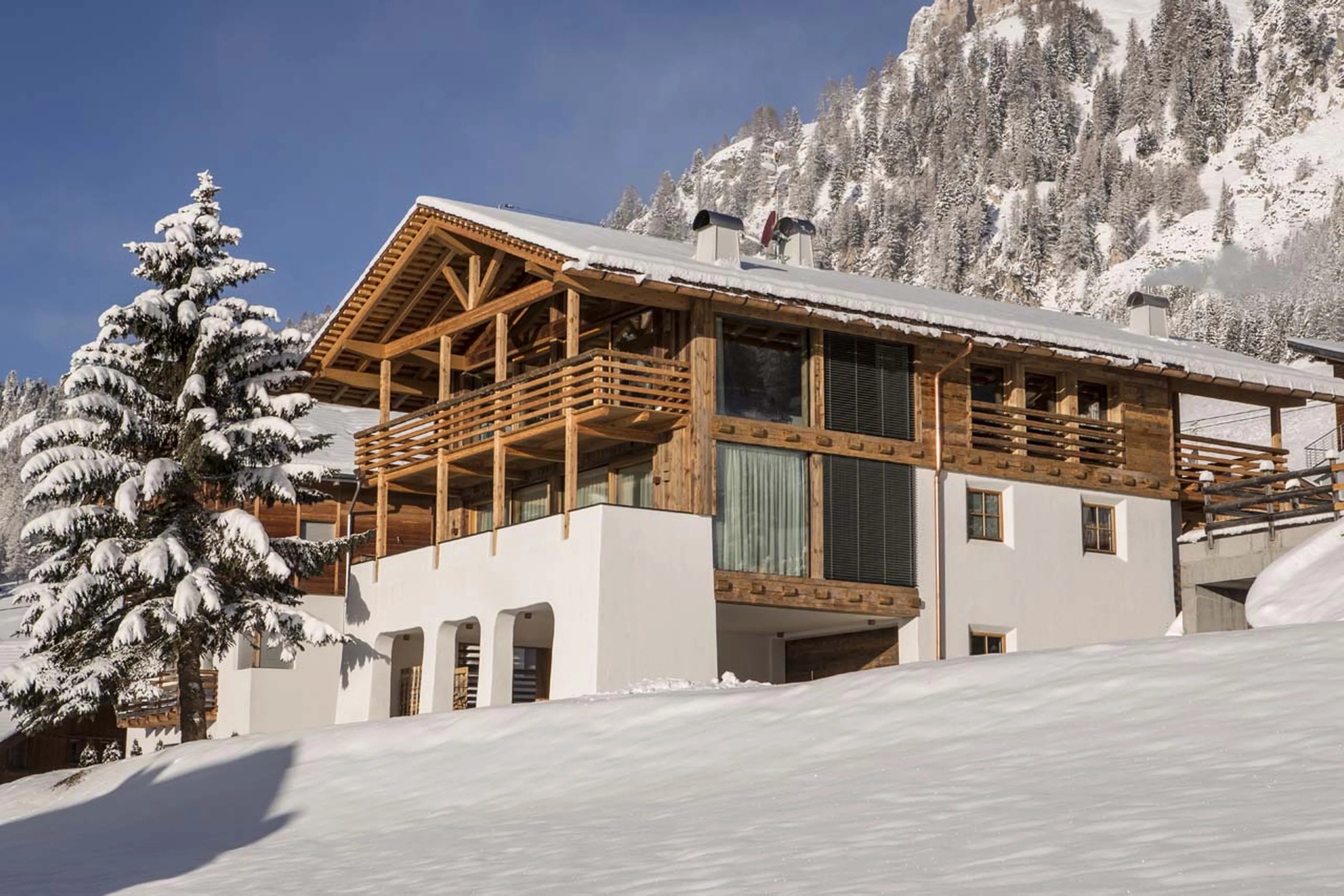 Luxury Alpine chalet in deep snow