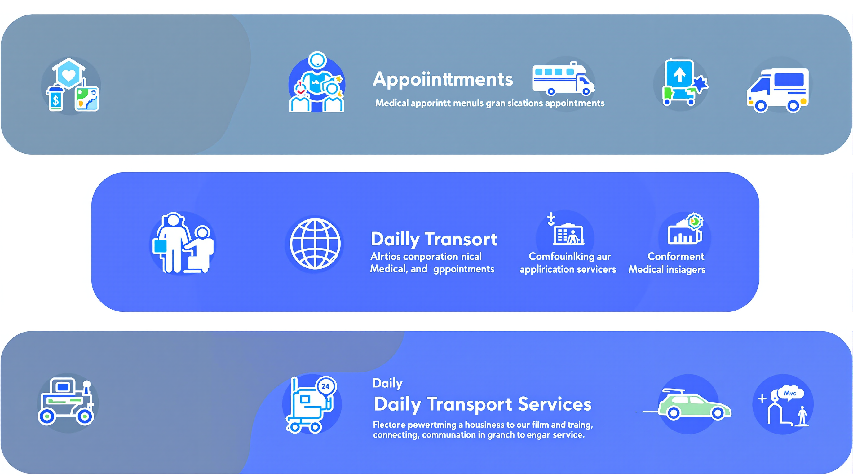 Iconos de servicios: traslados médicos, turismo accesible y transporte diario