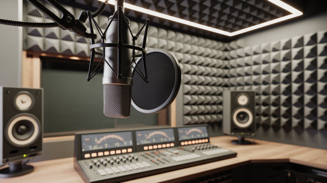 Professional recording studio with microphone and audio equipment