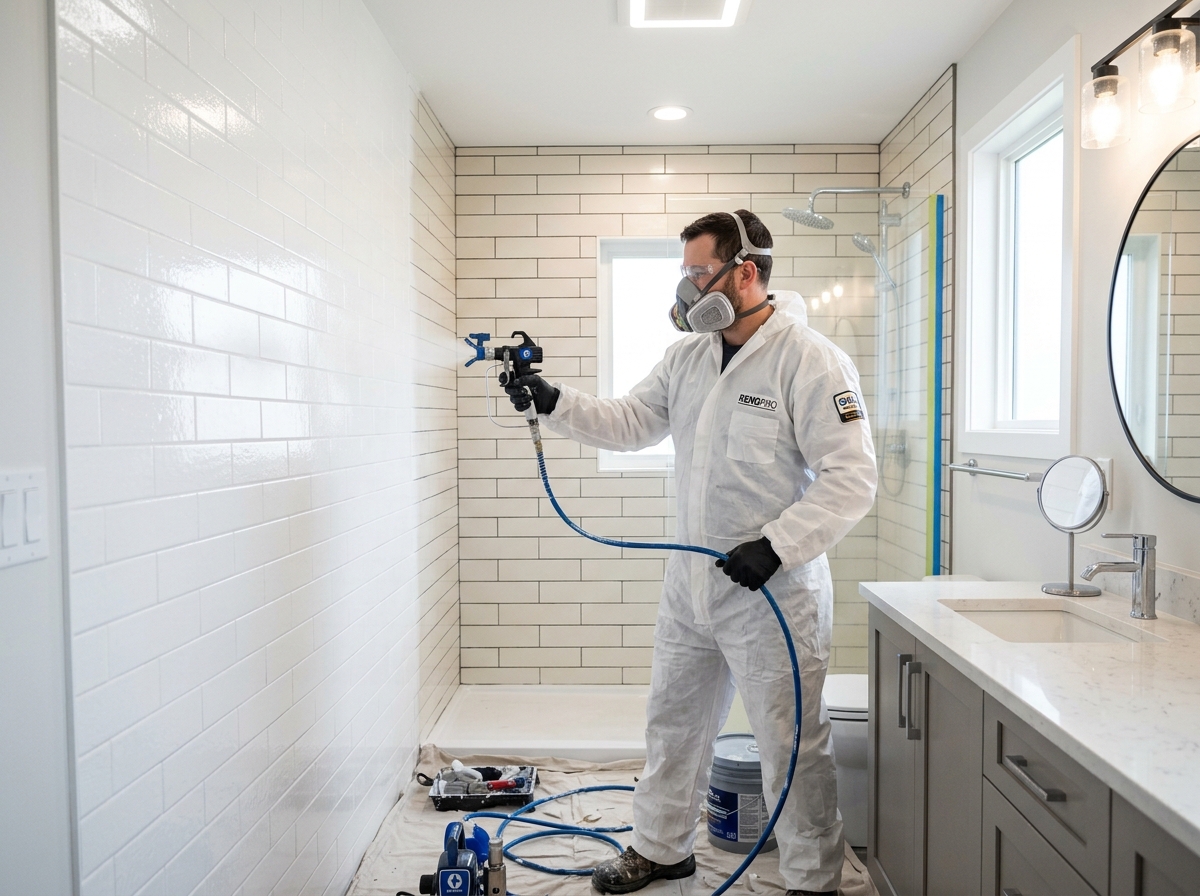 Spray painting bathroom tiles