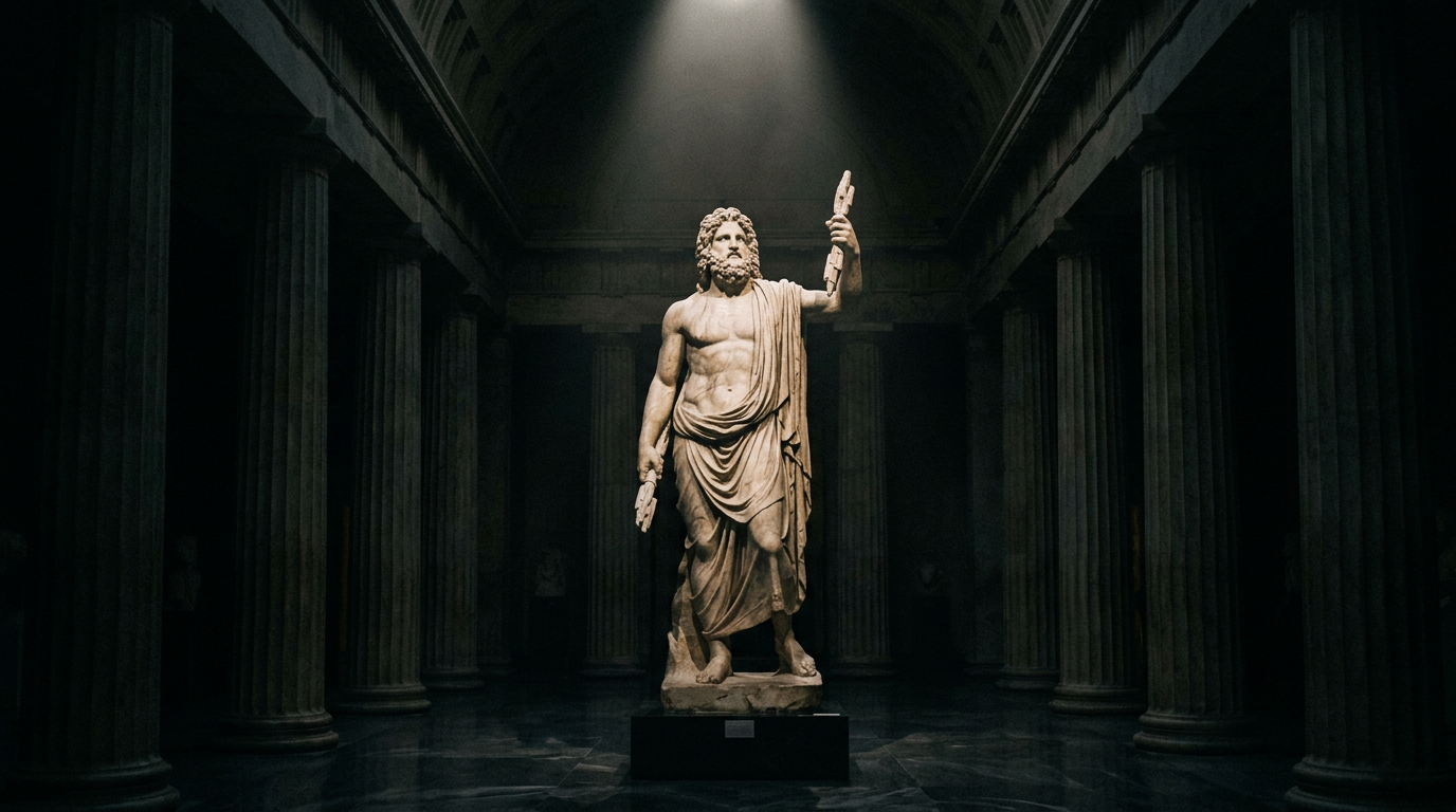 Classical sculpture in dramatic lighting