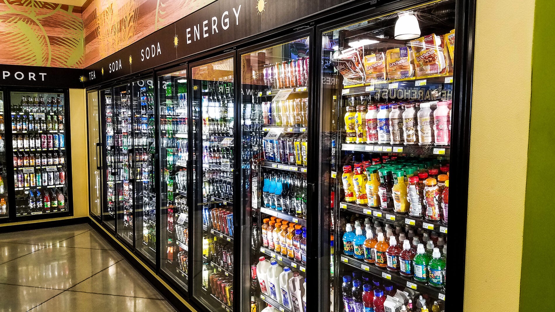 Beer cooler fridge with variety of beers and cold beverages