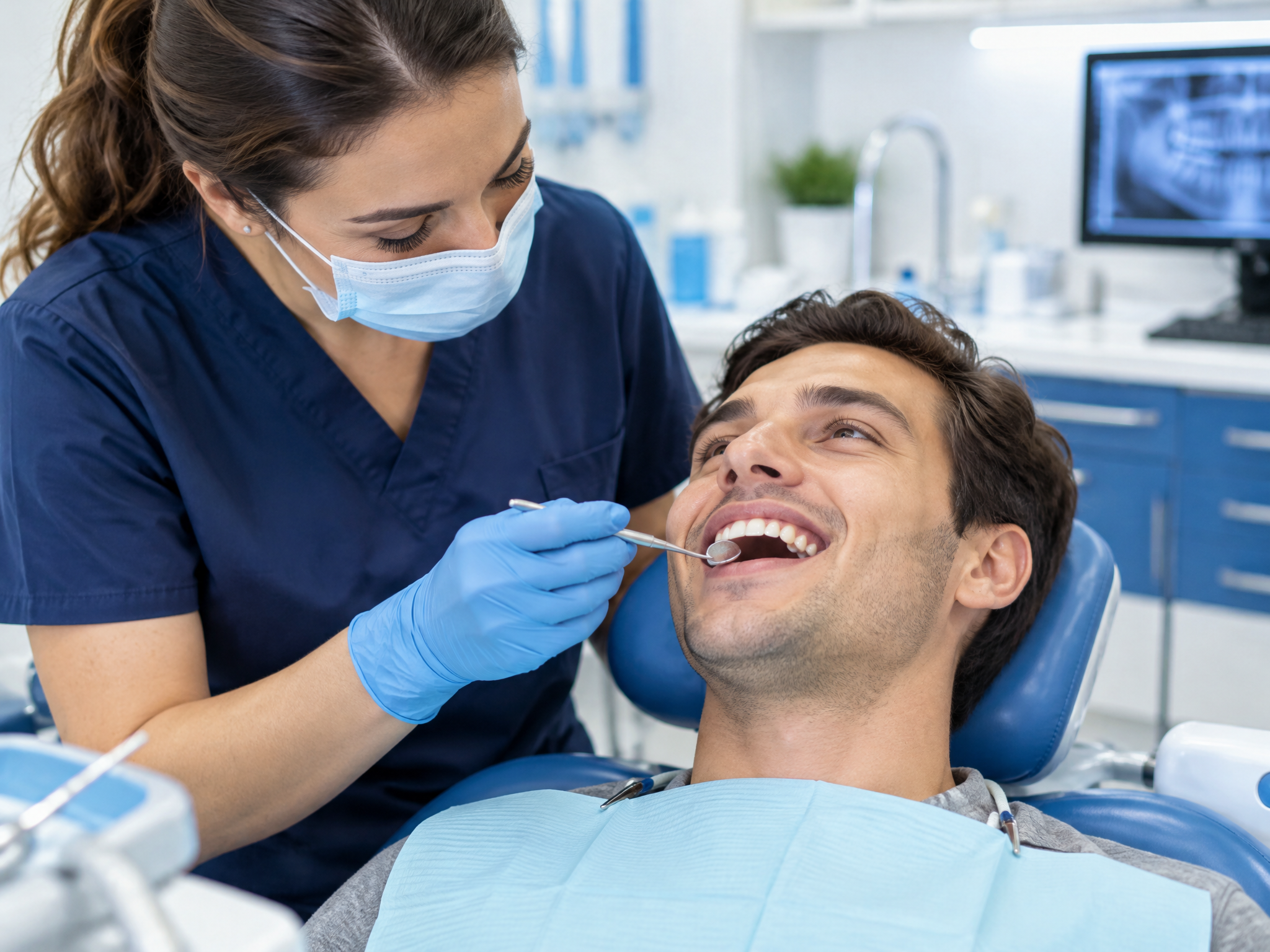 Dentist examining a patient with a chipped tooth at West Palm Beach clinic