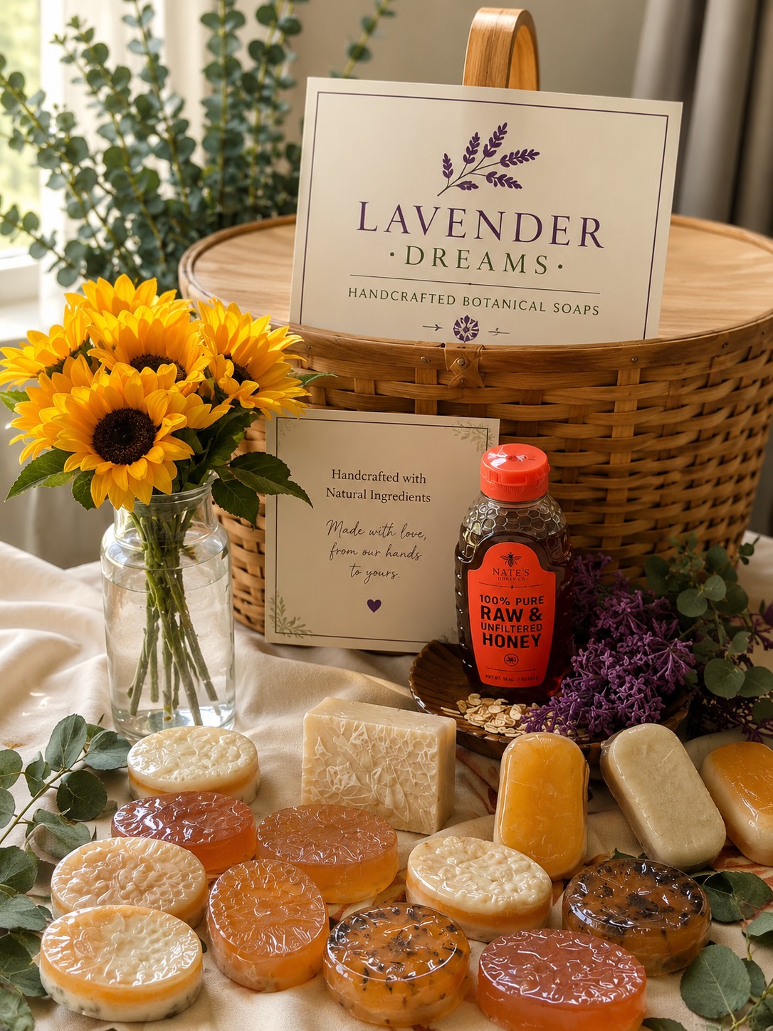 Lavender Hazy signature collection with handmade soaps and branded display