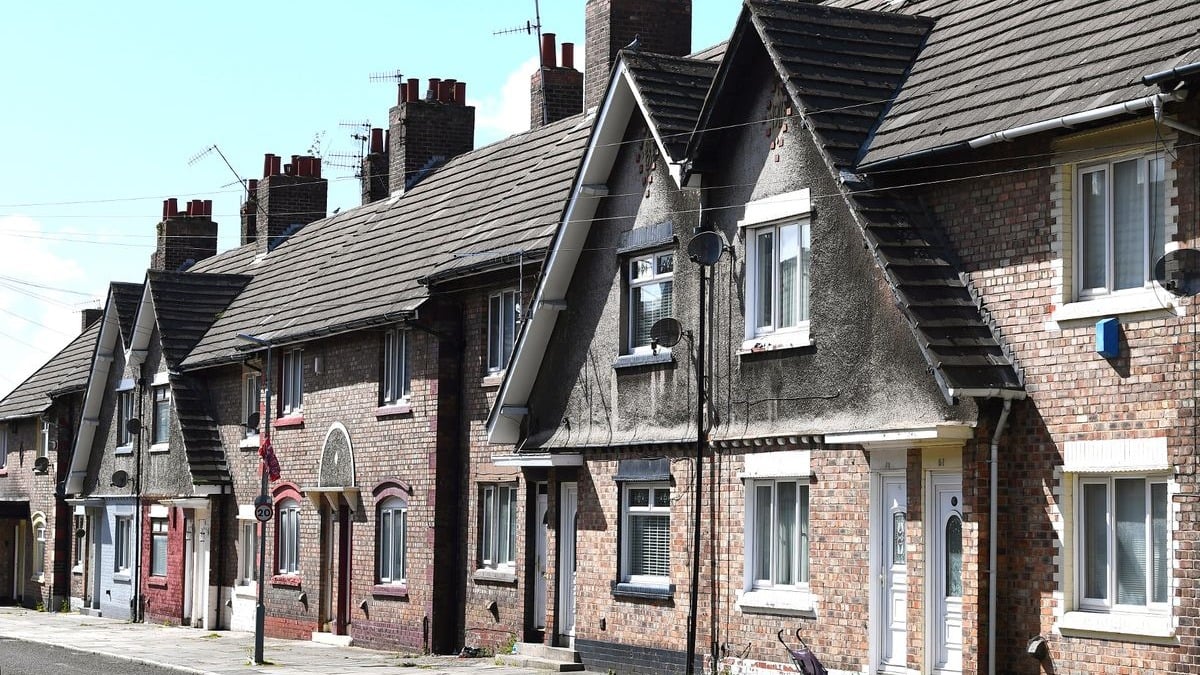 Terraced rooftops with chimneys