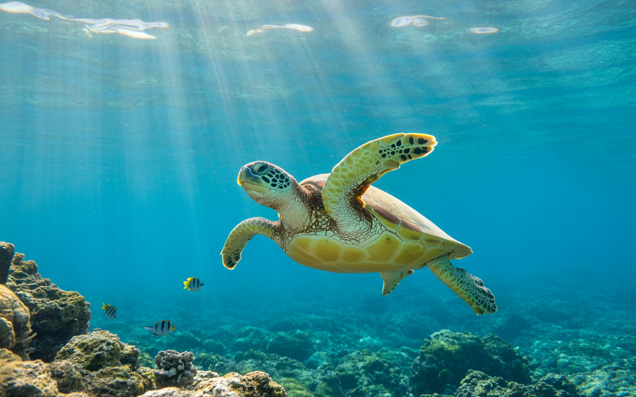 Tortuga marina en aguas del Caribe