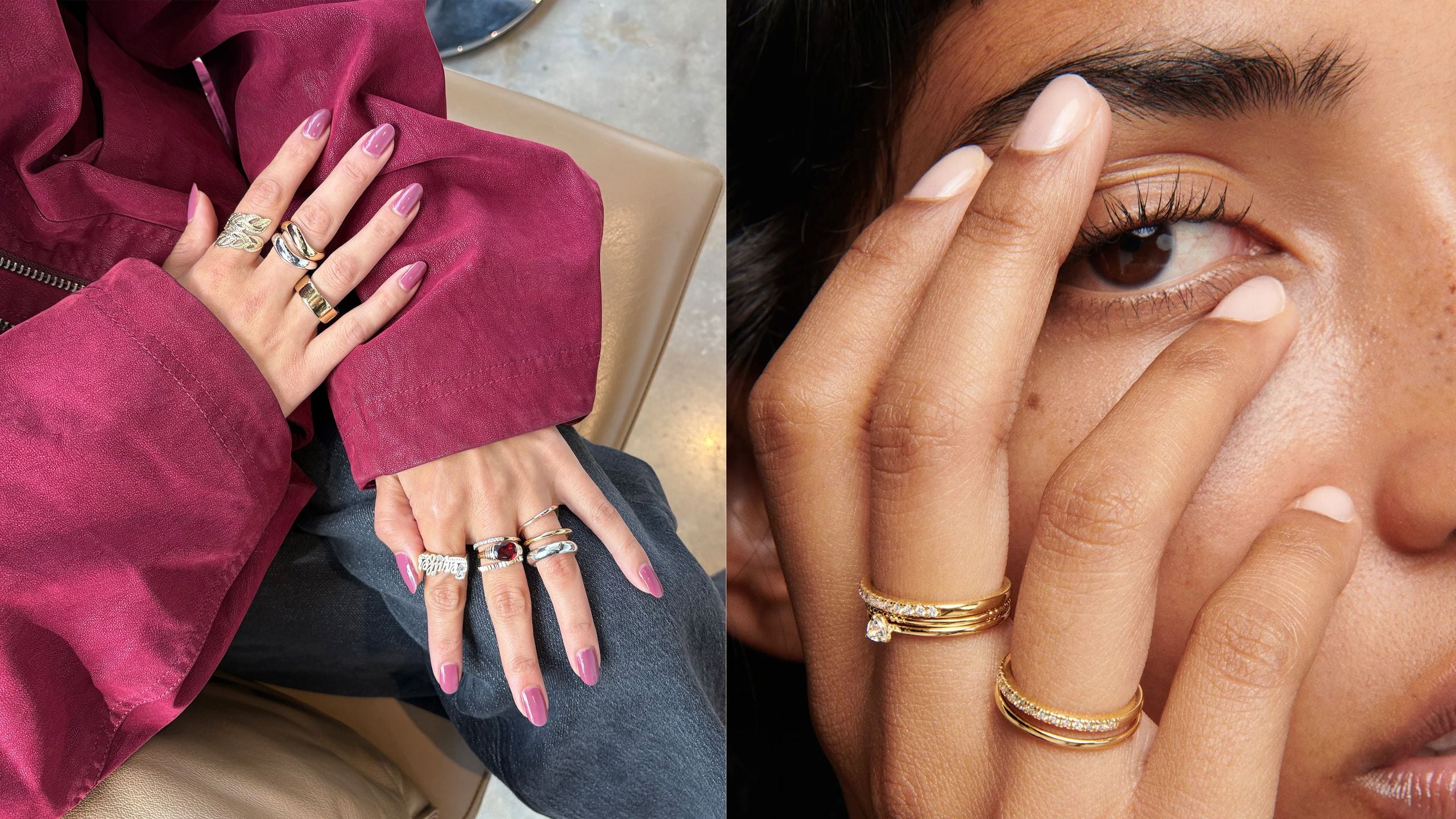 Hand wearing multiple rings demonstrating different finger placements and their symbolic meanings across all five fingers