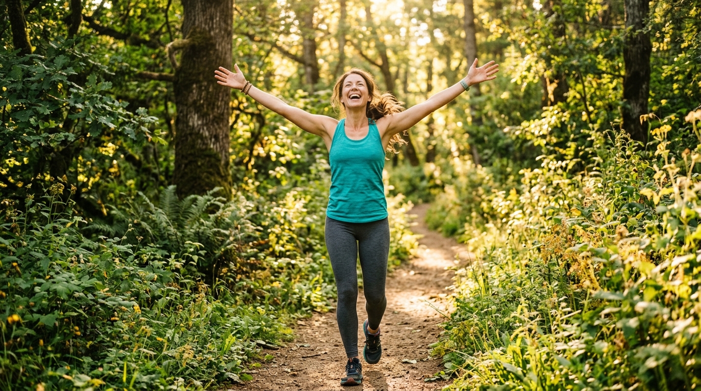 Healthy energetic woman outdoors representing vitality and wellness