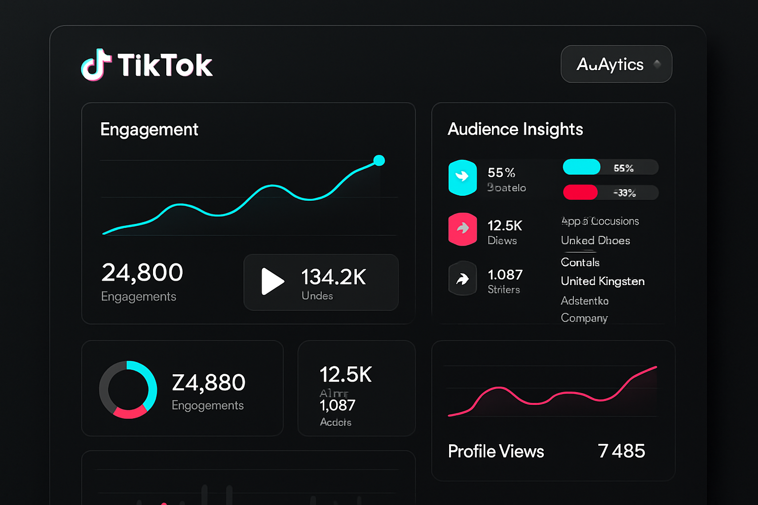 TikTok analytics dashboard showing engagement metrics and insights