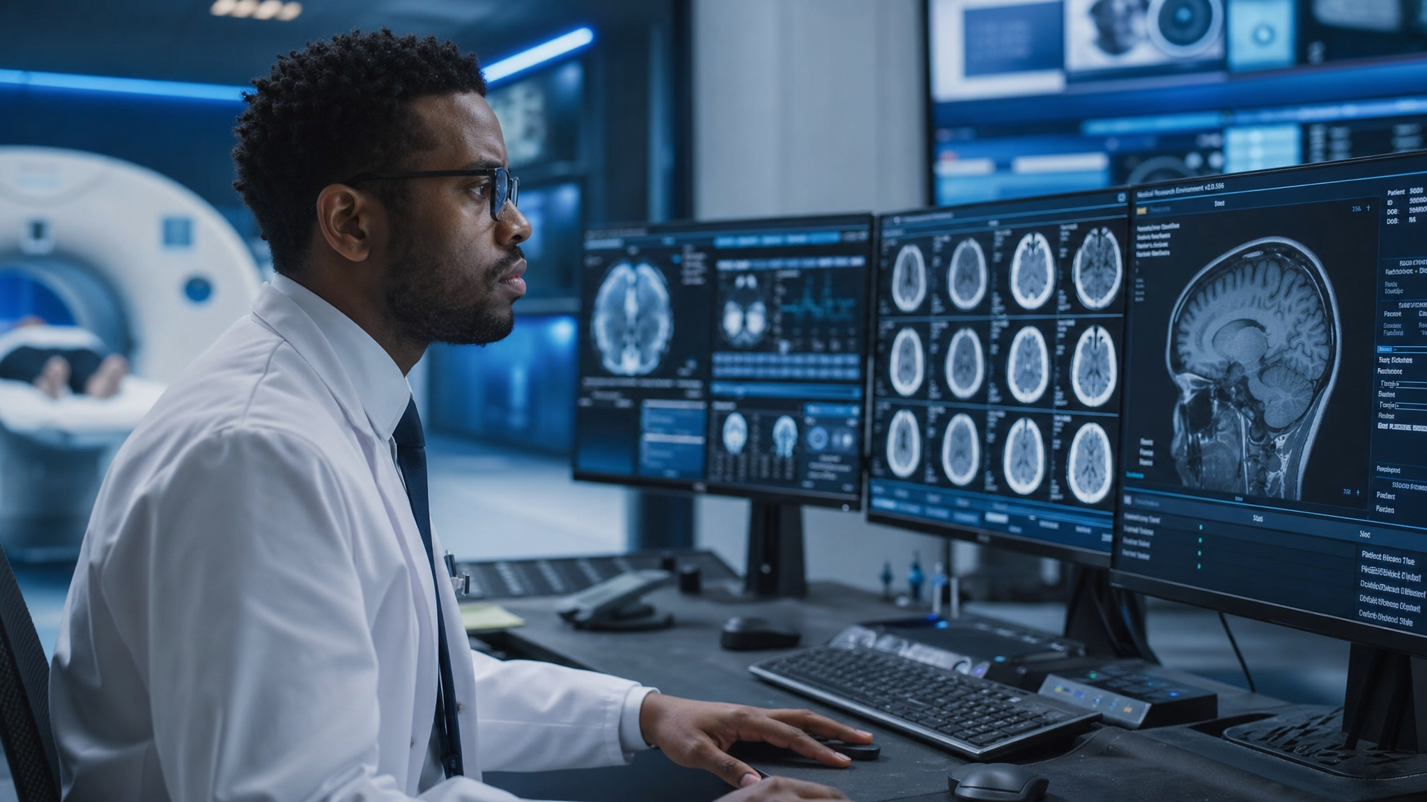 Radiologist reviewing medical imaging