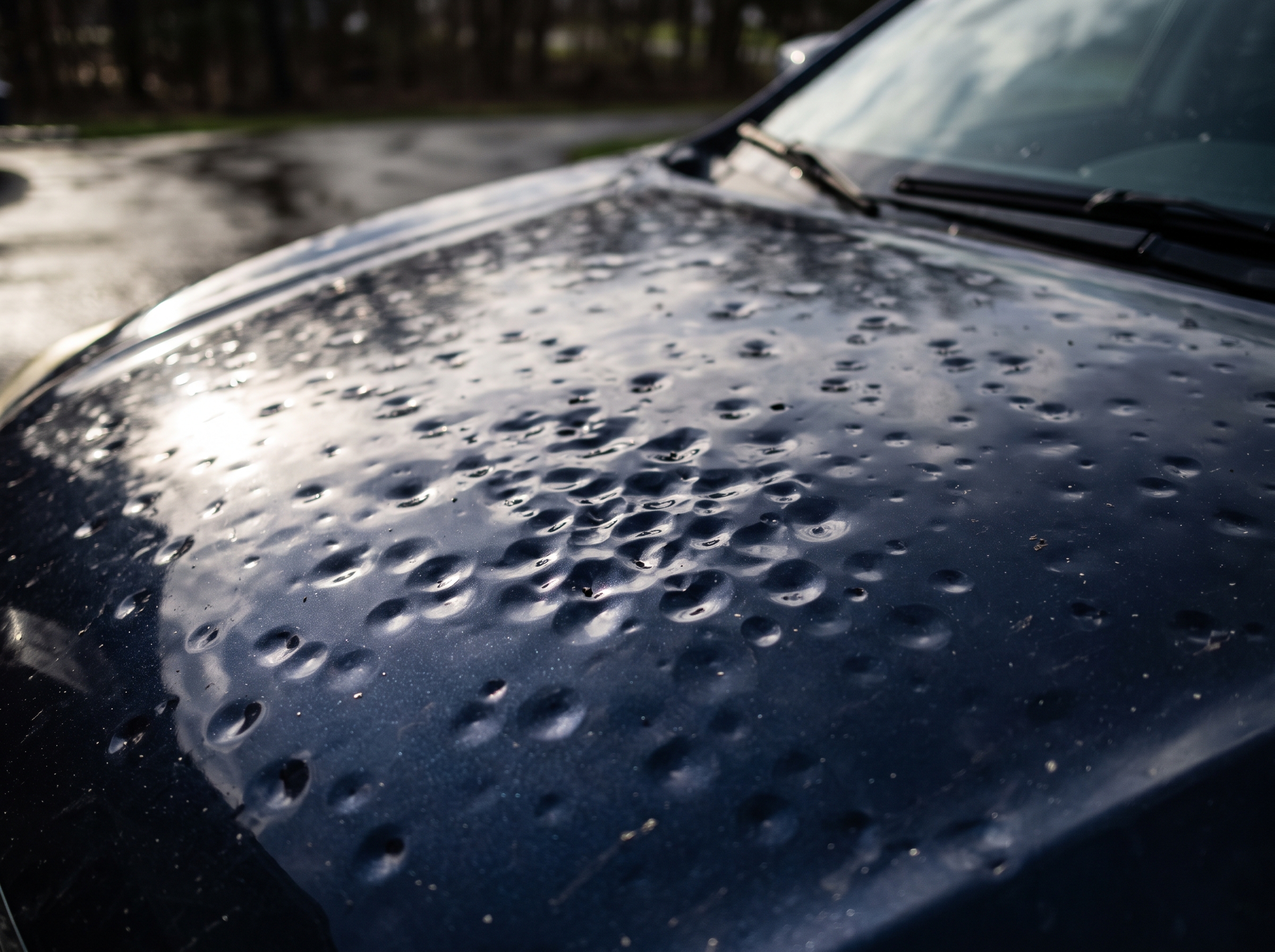 Hail damage on car
