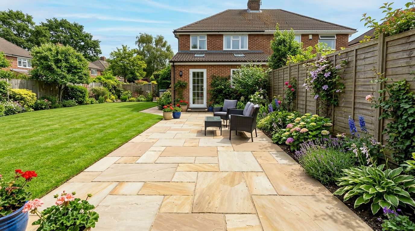 Clean Indian sandstone patio