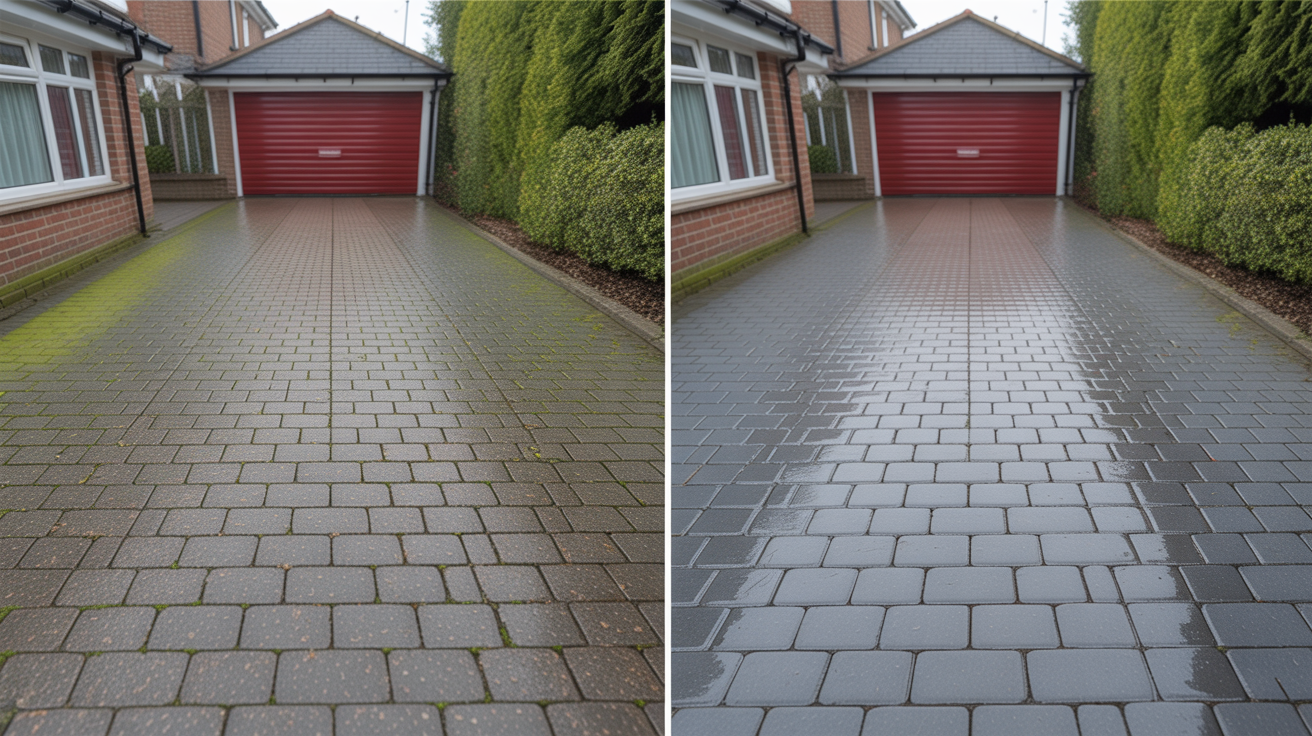 Before and after driveway cleaning comparison in Limerick - dramatic transformation