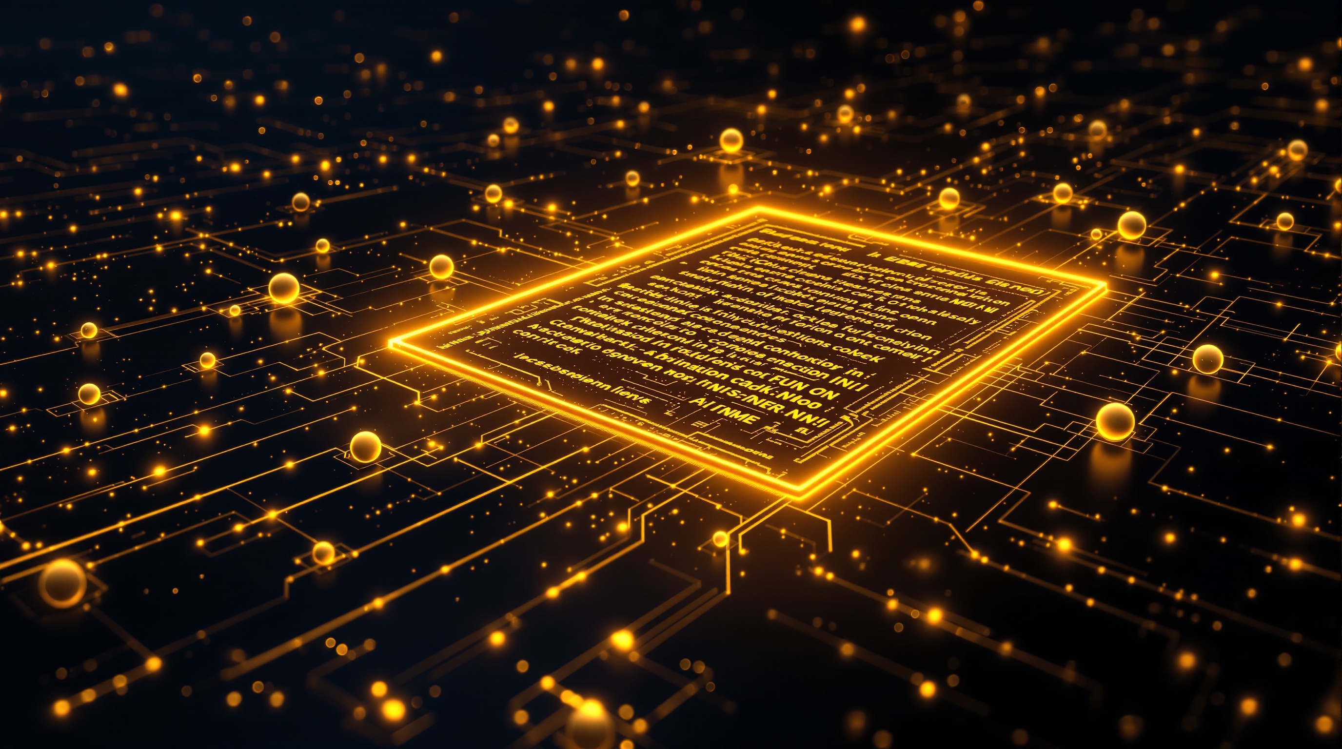 Futuristisches Gold-Netzwerk mit leuchtendem Terminal-Interface und verbundenen Knoten auf dunklem Hintergrund, symbolisiert agentische Workflow-Orchestrierung