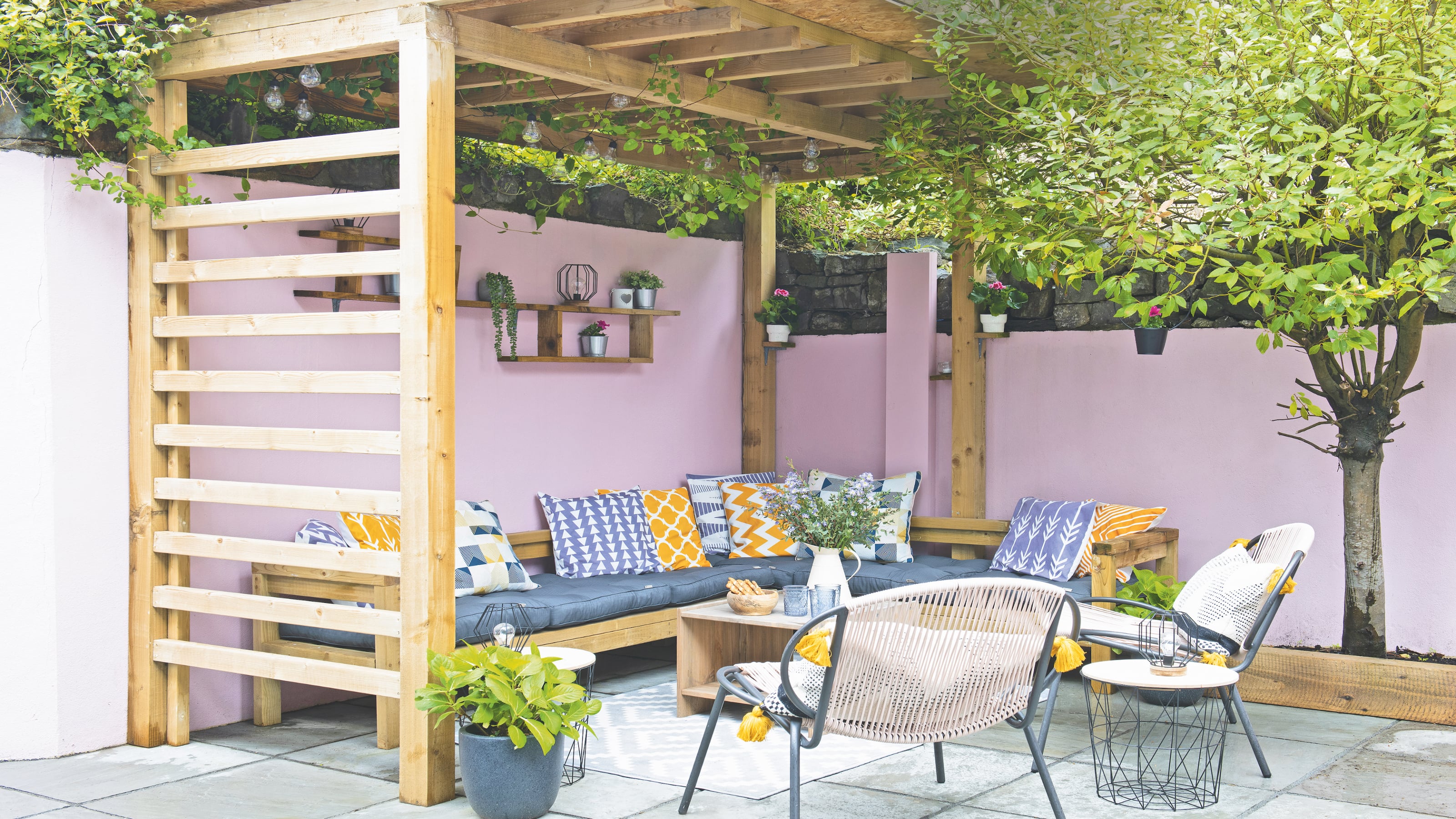 Pergola and patio area with integrated paving