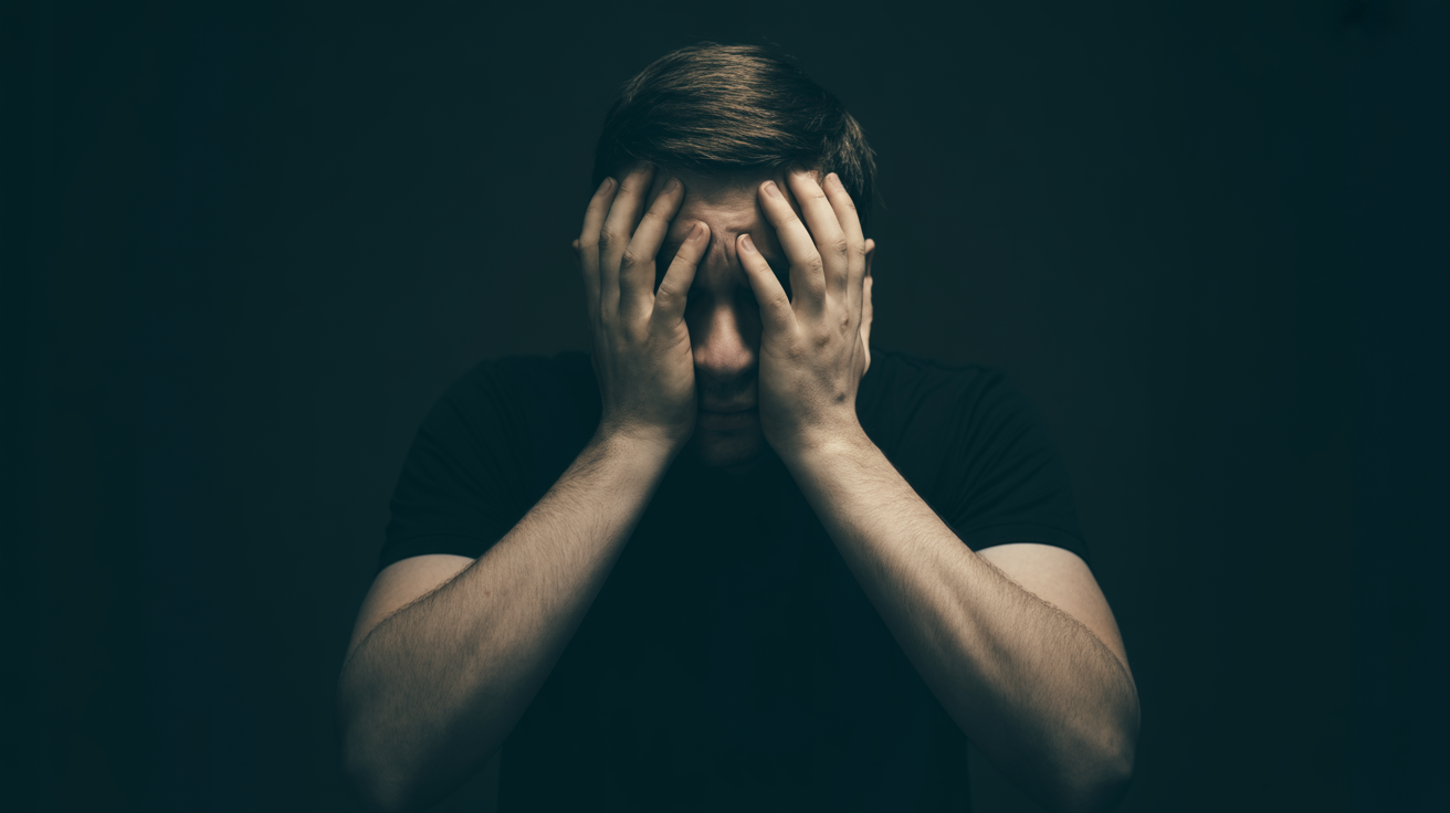 Pessoa com mãos no rosto em angústia