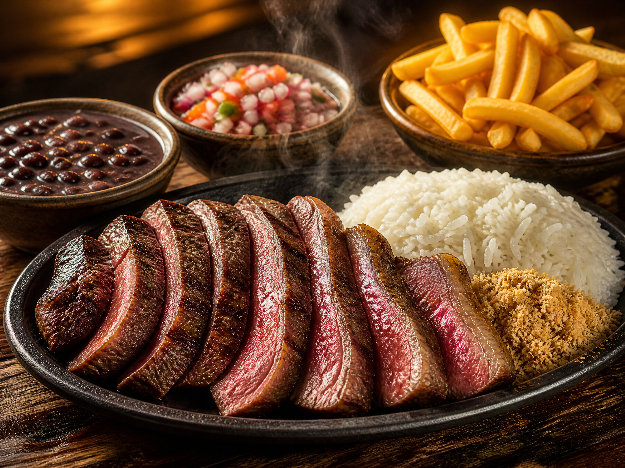 Prato de churrasco com acompanhamentos