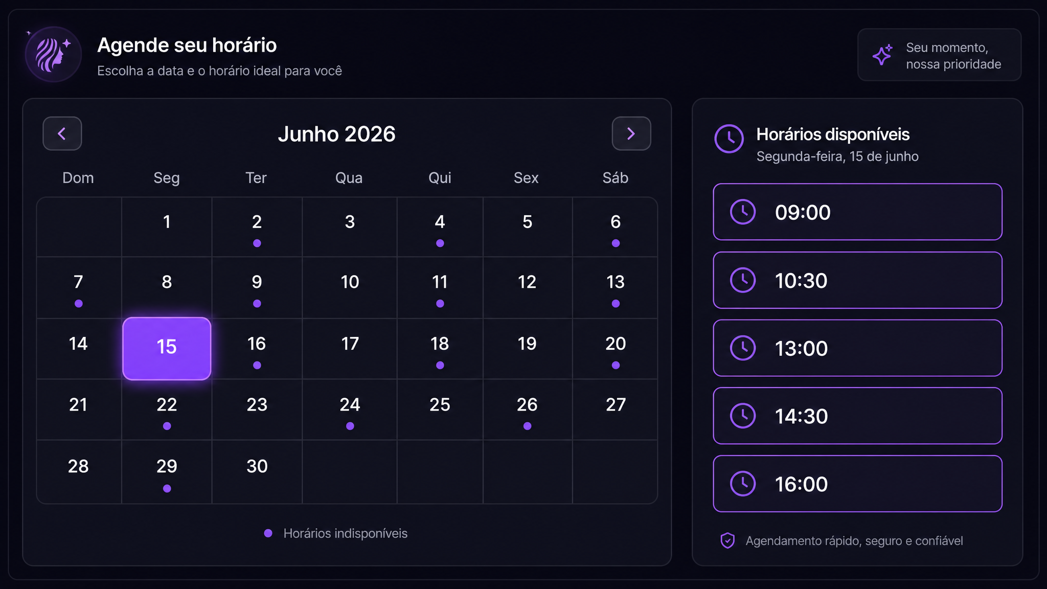 Calendário de agendamento online