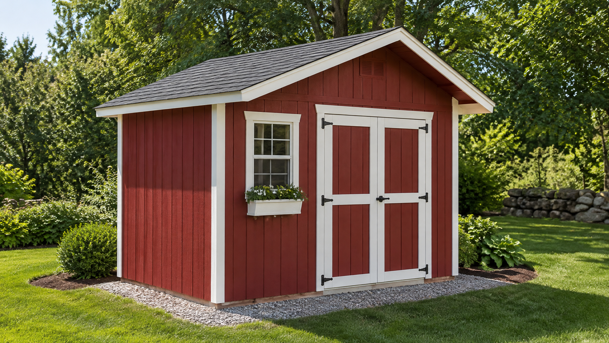 Quaker-style storage shed built by Waterloo Structure for southeastern Pennsylvania