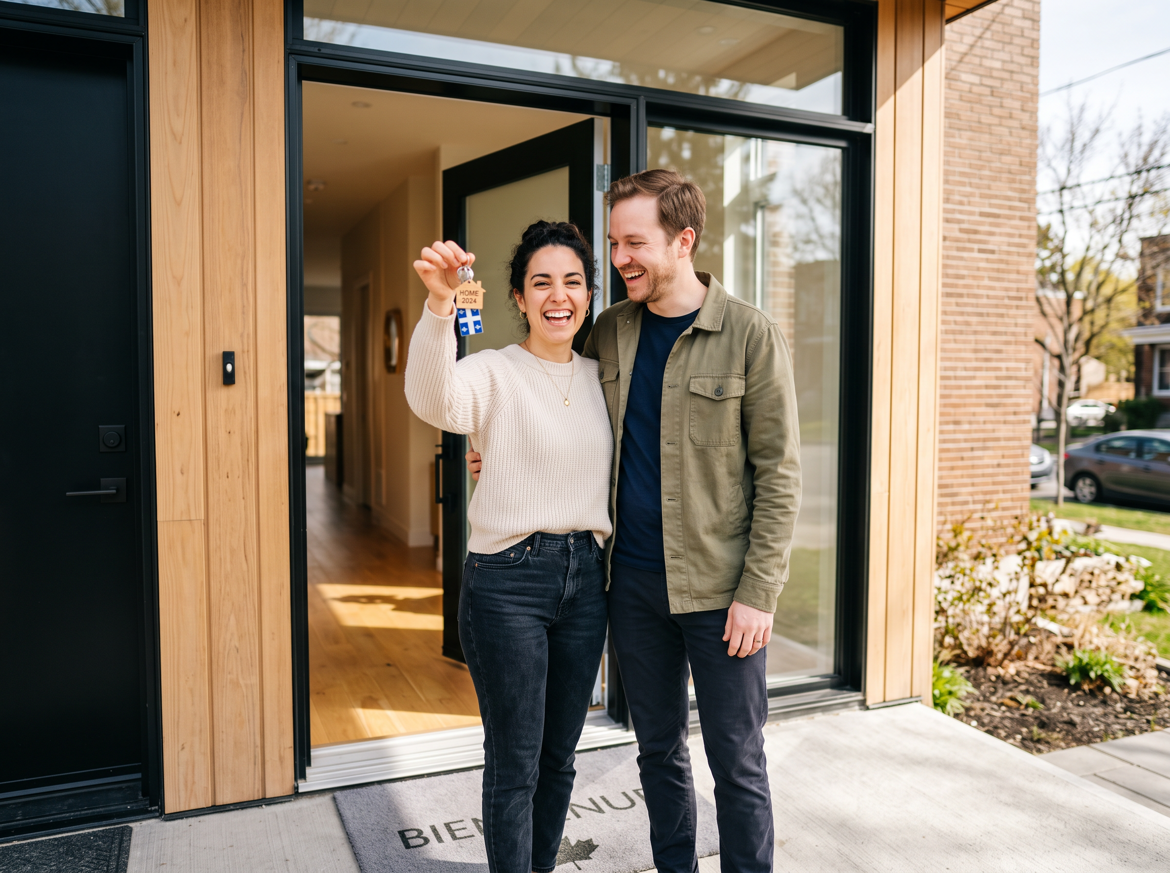 Couple recevant les clés de sa première maison