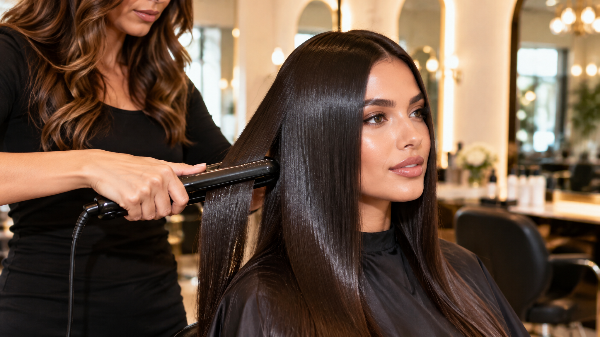 Cabelo liso e brilhante após alisamento em salão de Sorocaba