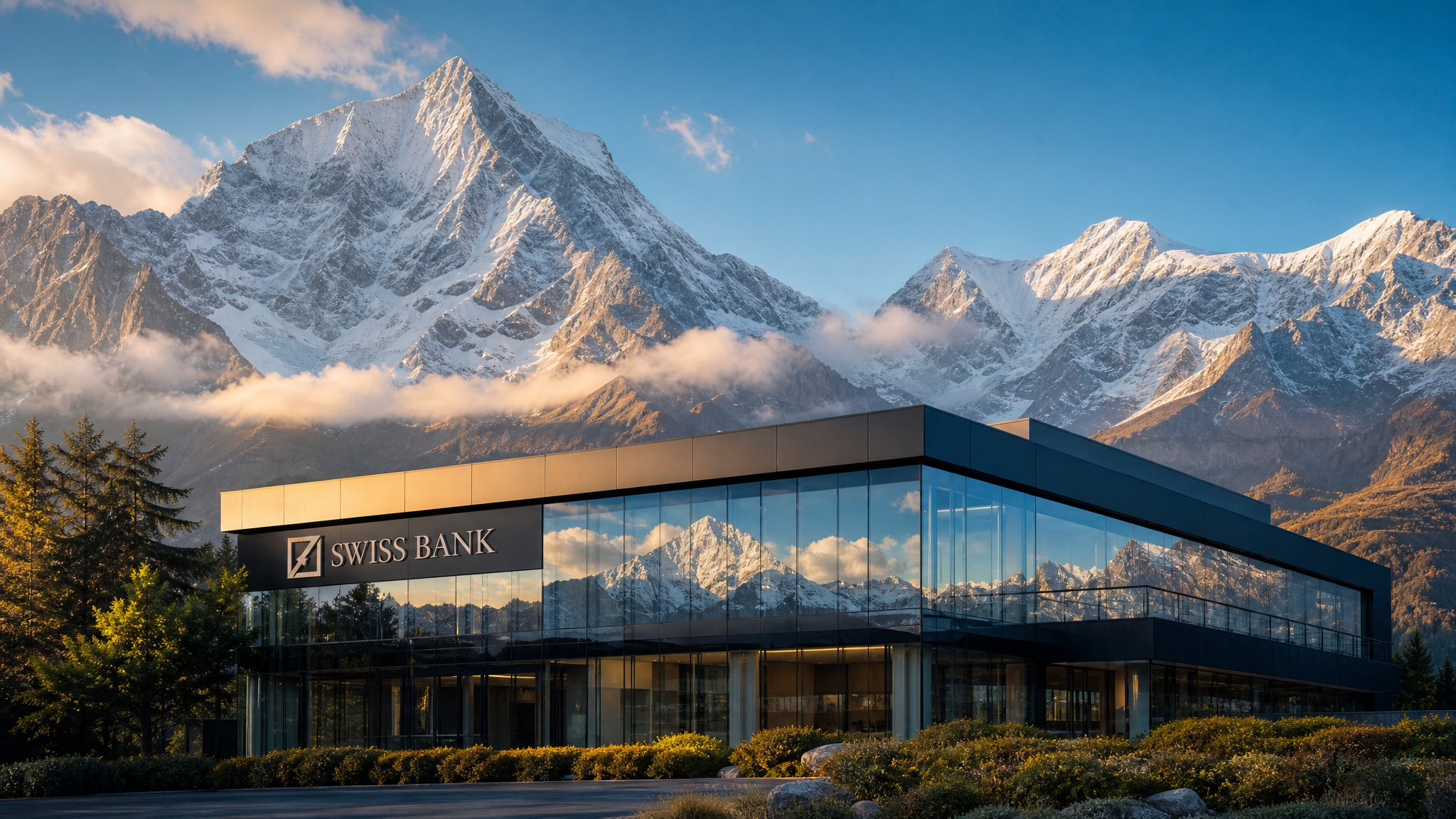 Swiss Alps with modern building